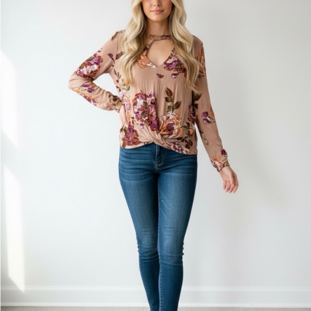 Floral Keyhole Women's Tunic Top
